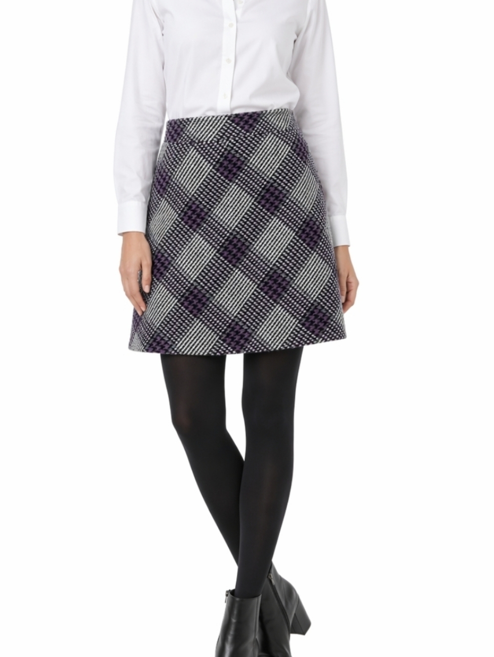Loft Petites Wool Blend Tweed Purple Black Gray Houndstooth Plaid Minisk…